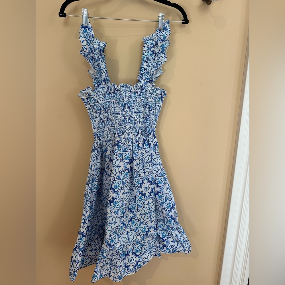 Hill House Elizabeth Dress in Blue Mosaic Cotton Poplin Size XS
